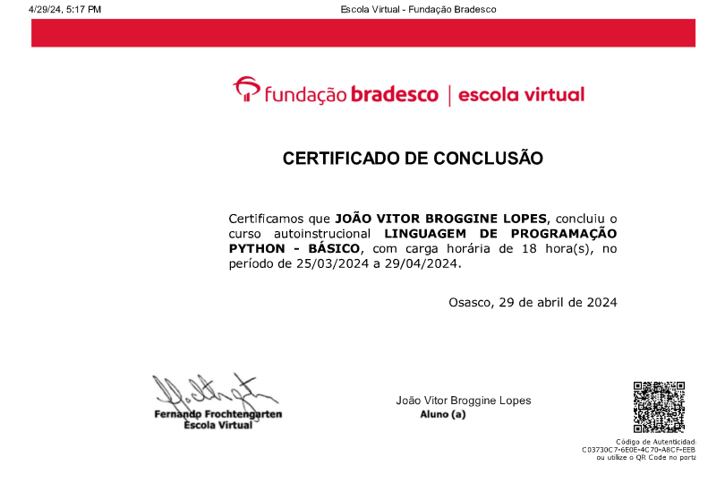 Certificado da Fundação Bradesco de Python