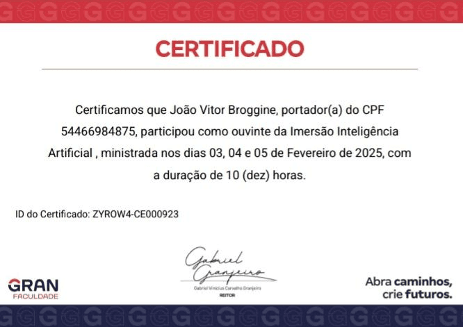 Certificado da Gran Faculdade