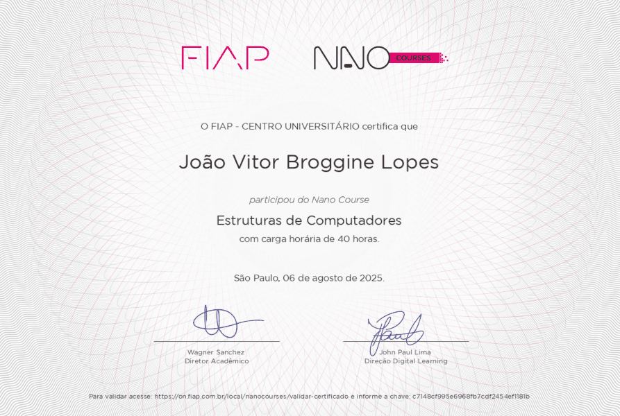 Certificado de estruturas de computadores da FIAP